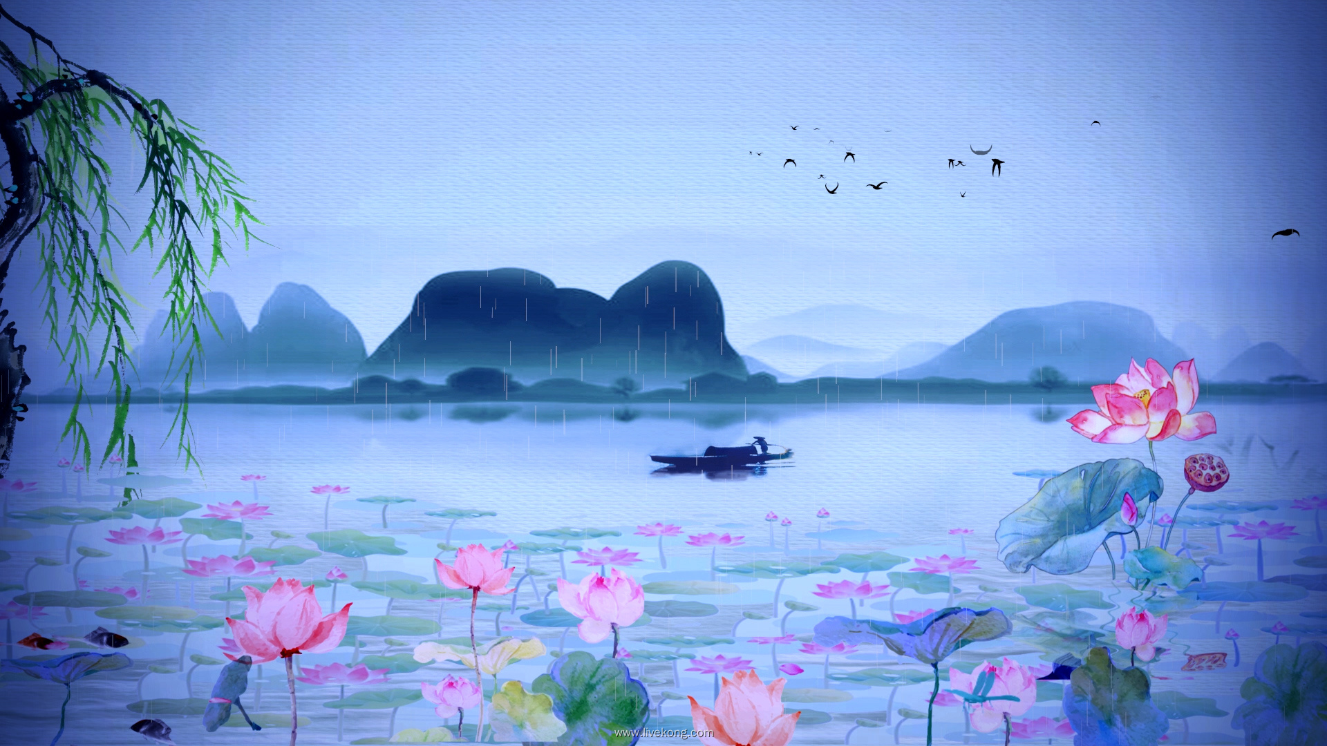 诗歌朗诵中国风山水视频背景古风唯美朗诵大屏背景水墨led大屏视频