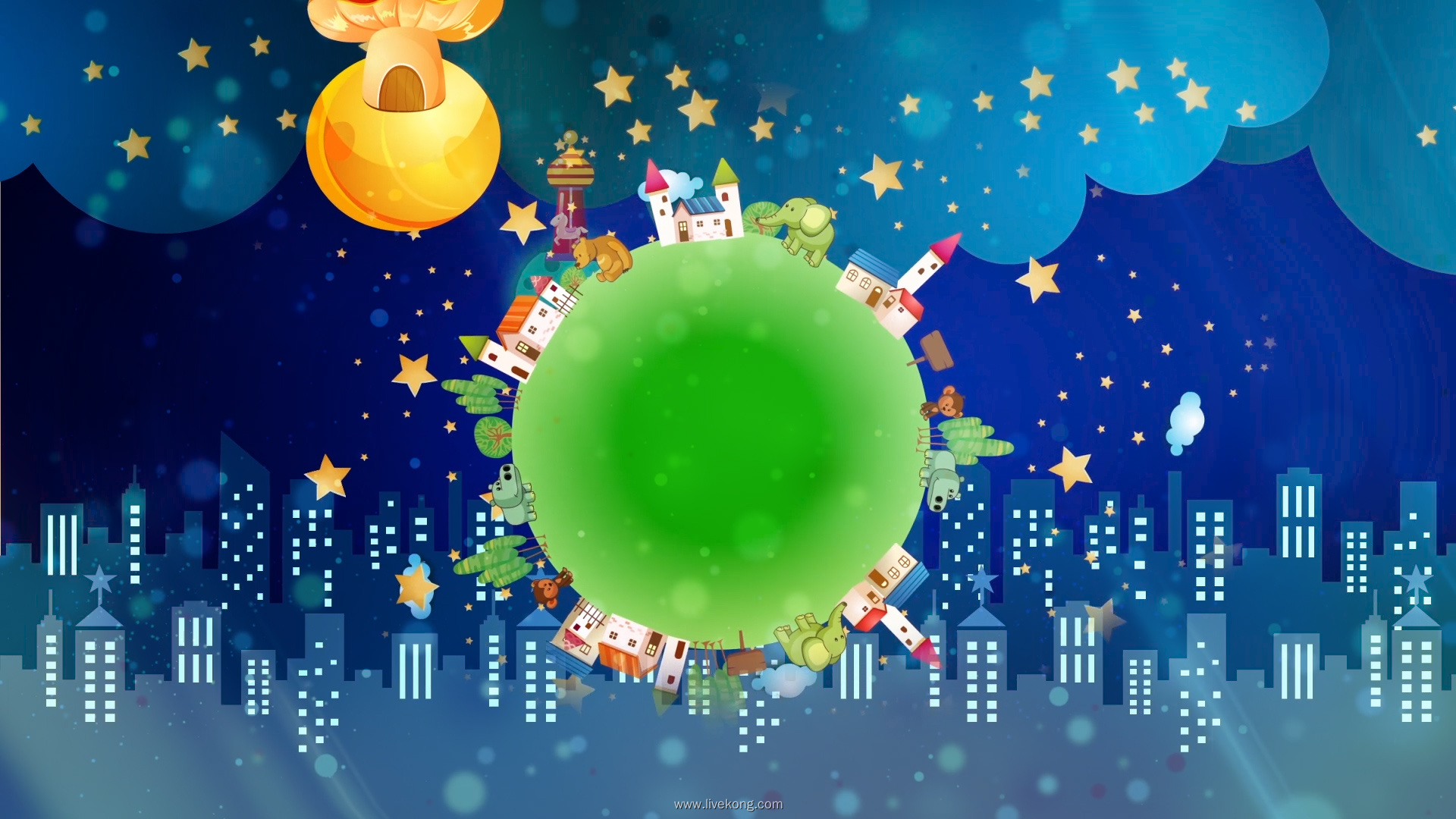 最美的光led大屏背景视频最美的光视频背景卡通动画夜晚星星月亮小